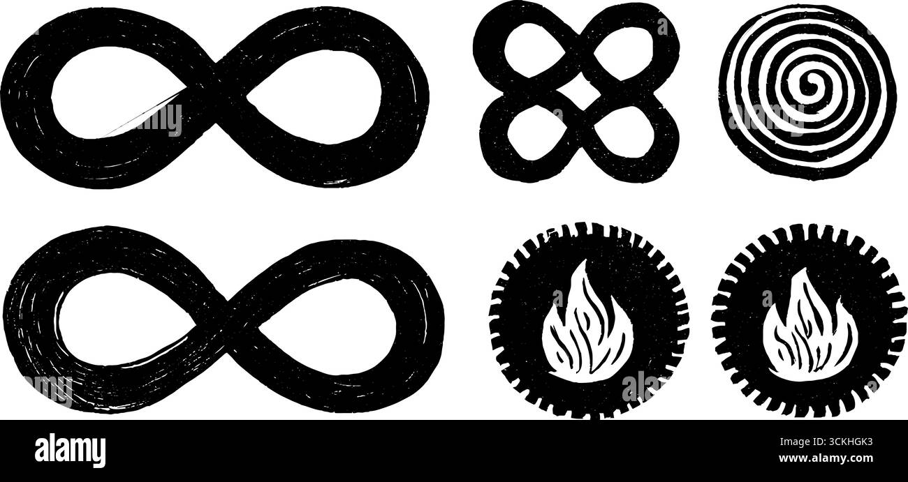 Collezione di simboli Eternity con loop infinity e design astratti per progetti creativi. Illustrazione Vettoriale
