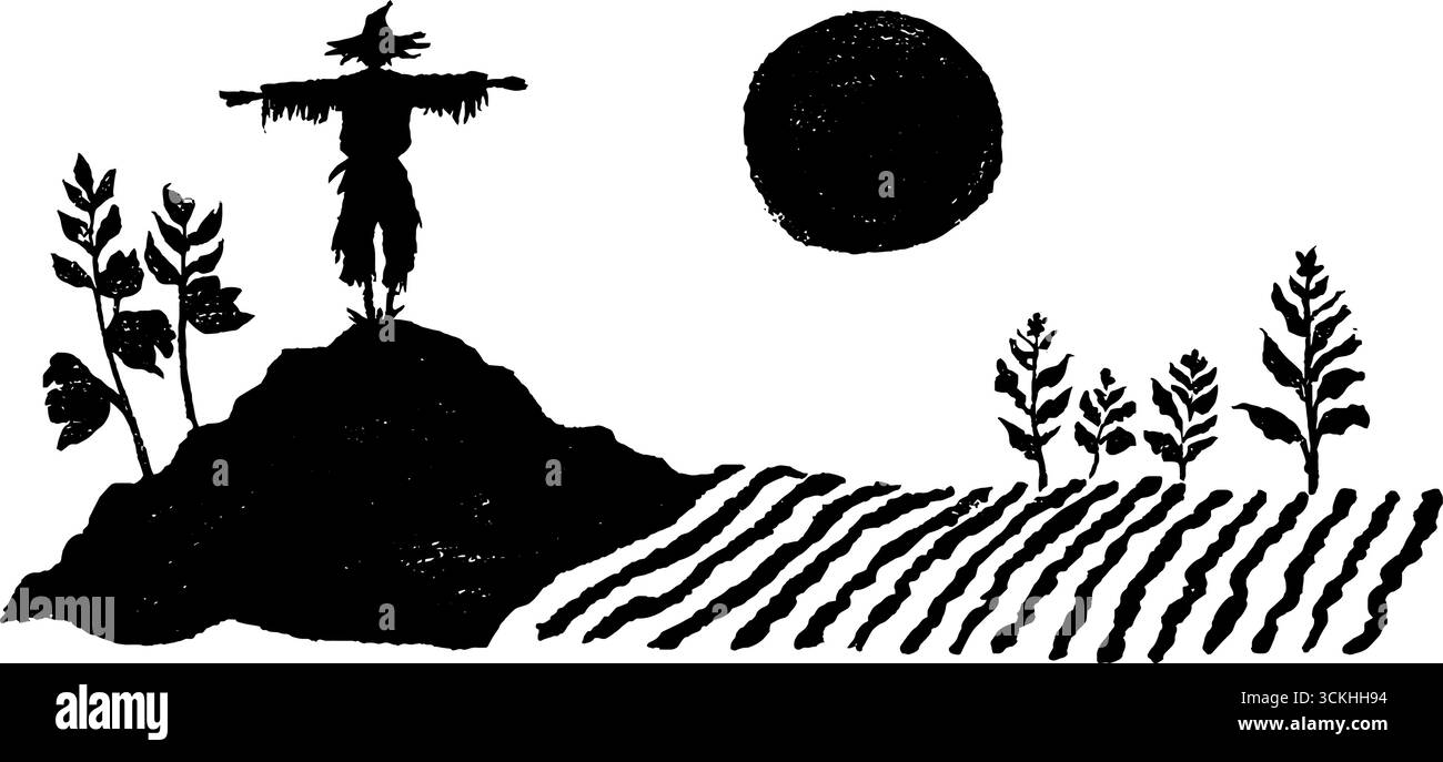 Composizione del paesaggio linearito con sole in alto e file di ritaglio. Illustrazione Vettoriale