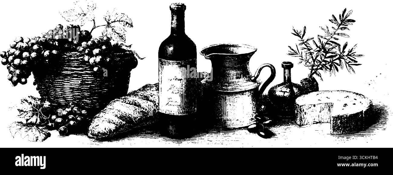 Incisione dei vigneti autunnali italiani: Raccolta rustica per il design. Illustrazione Vettoriale