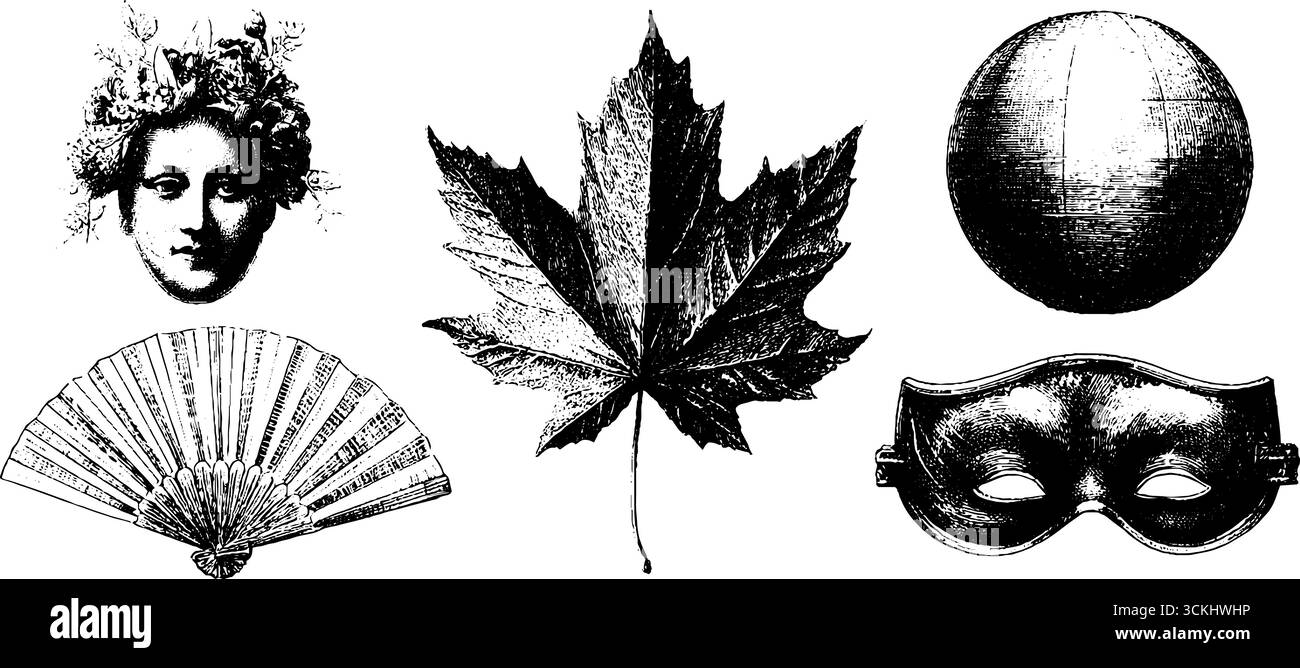 Elementi del festival giapponese d'autunno per il design e la decorazione. Illustrazione Vettoriale