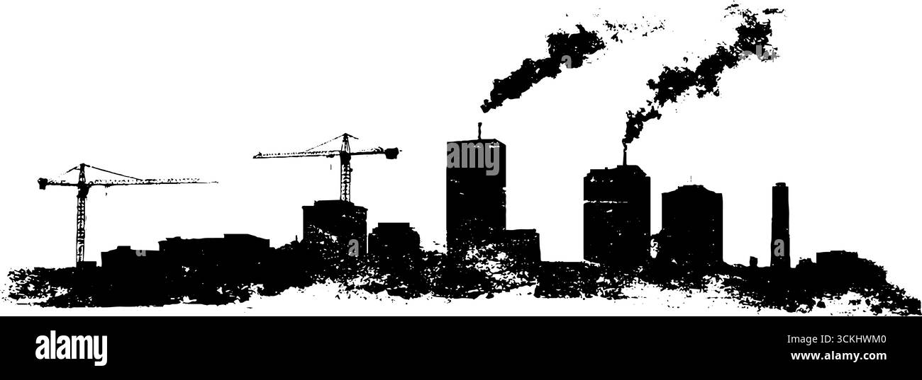 Il design urbano dello stencil art presenta il concetto di skyline della città. Illustrazione Vettoriale