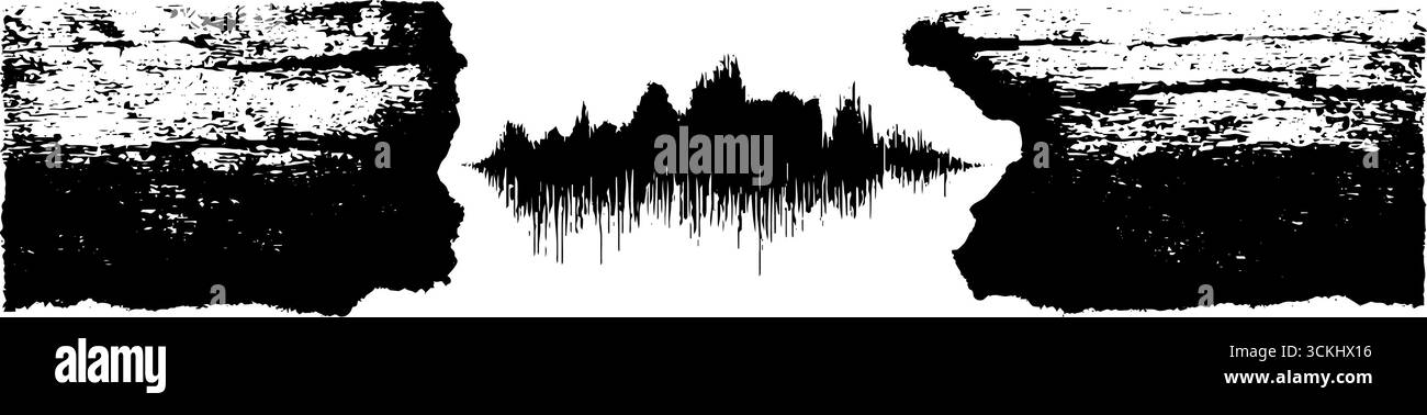 Collezione di stencil a onde sonore grunge in bianco e nero per progetti artistici. Illustrazione Vettoriale