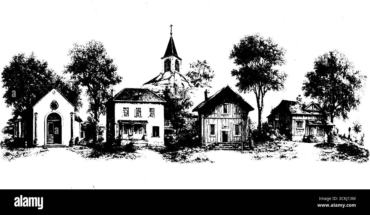 Incisione vintage della collezione di edifici comunali del villaggio - perfetta per progetti di design. Illustrazione Vettoriale Incisione vintage della collezione di edifici comunali del villaggio - perfetta per progetti di design. Illustrazione Vettoriale