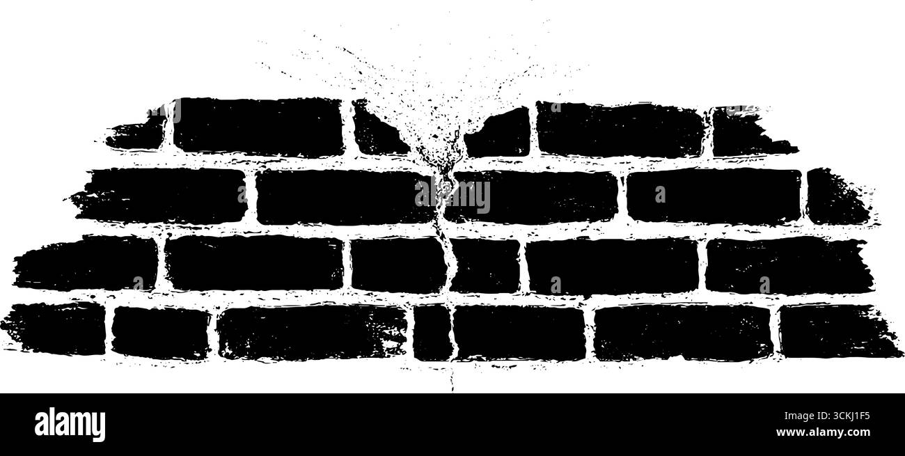 Set di illustrazioni stencil in mattoni bianco e nero per un design urban grunge. Illustrazione Vettoriale