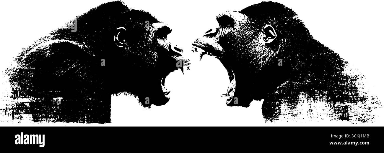 Set d'arte a forma di gorilla in bianco e nero per un design e un arredo urbano. Illustrazione Vettoriale