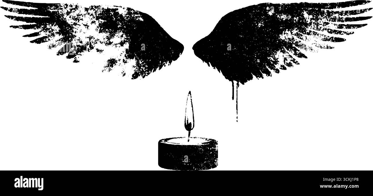 Ali gotiche e silhouette a lume di candela per l'arte urbana e l'arredamento. Illustrazione Vettoriale