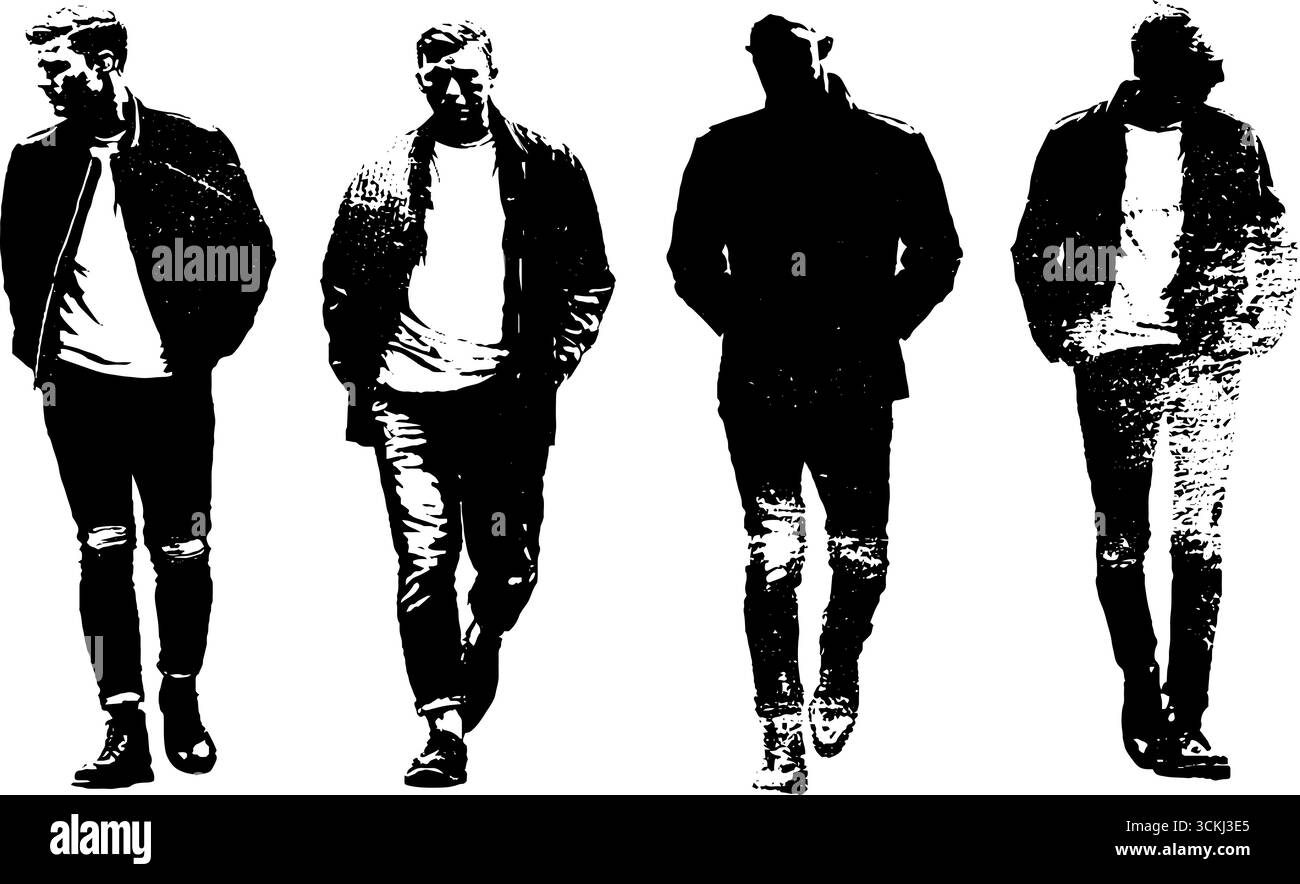 Set di stencil urban grunge con silhouette in bianco e nero. Illustrazione Vettoriale