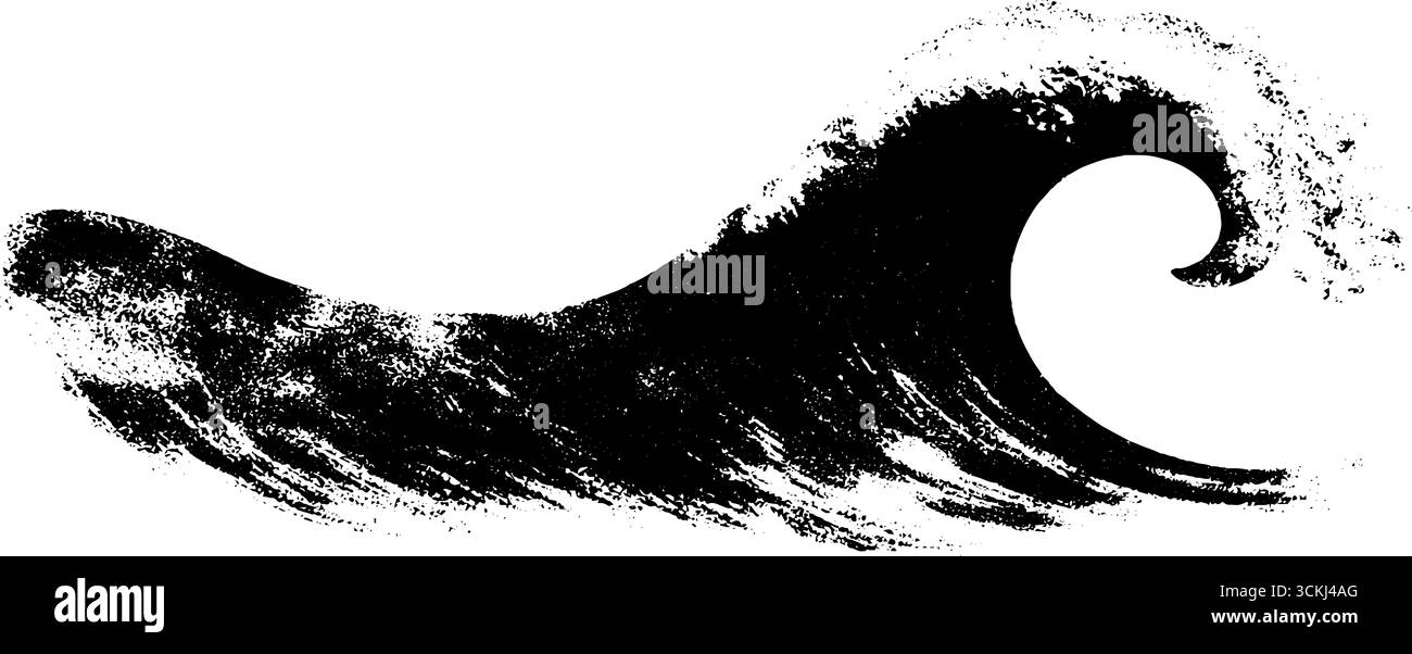 Set d'arte a onde stencil bianco e nero per il design e la decorazione del surf. Illustrazione Vettoriale
