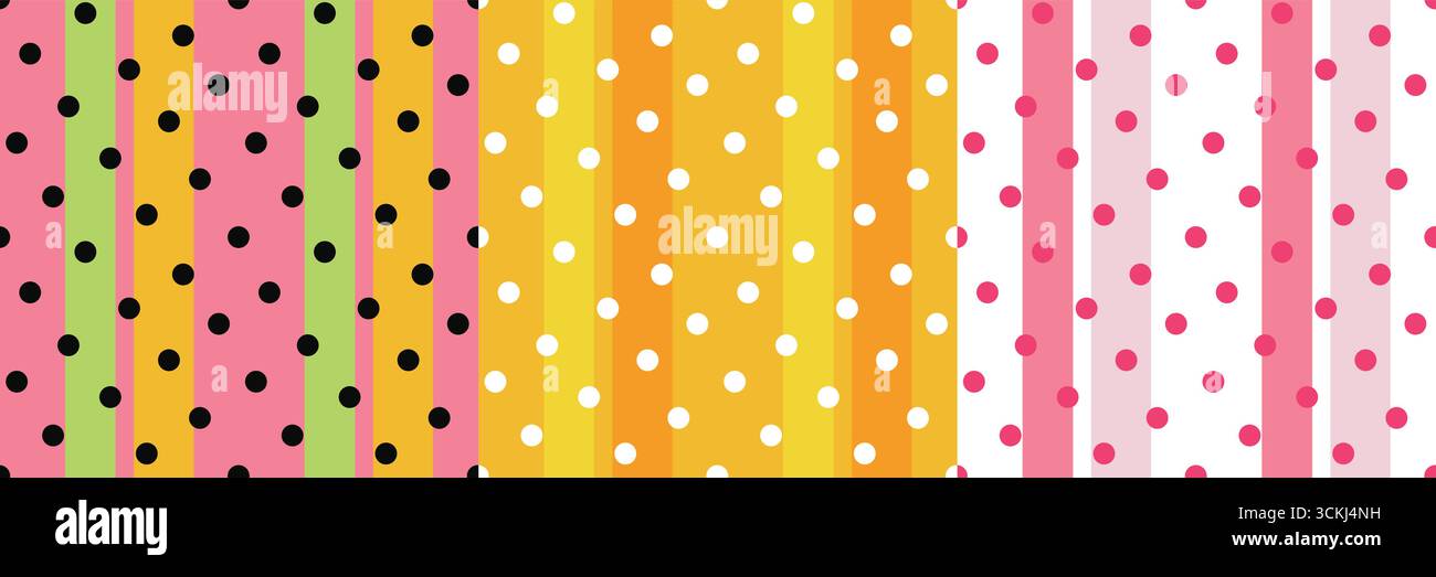 Set a righe con motivo a pois colorati e senza cuciture. Illustrazione Vettoriale