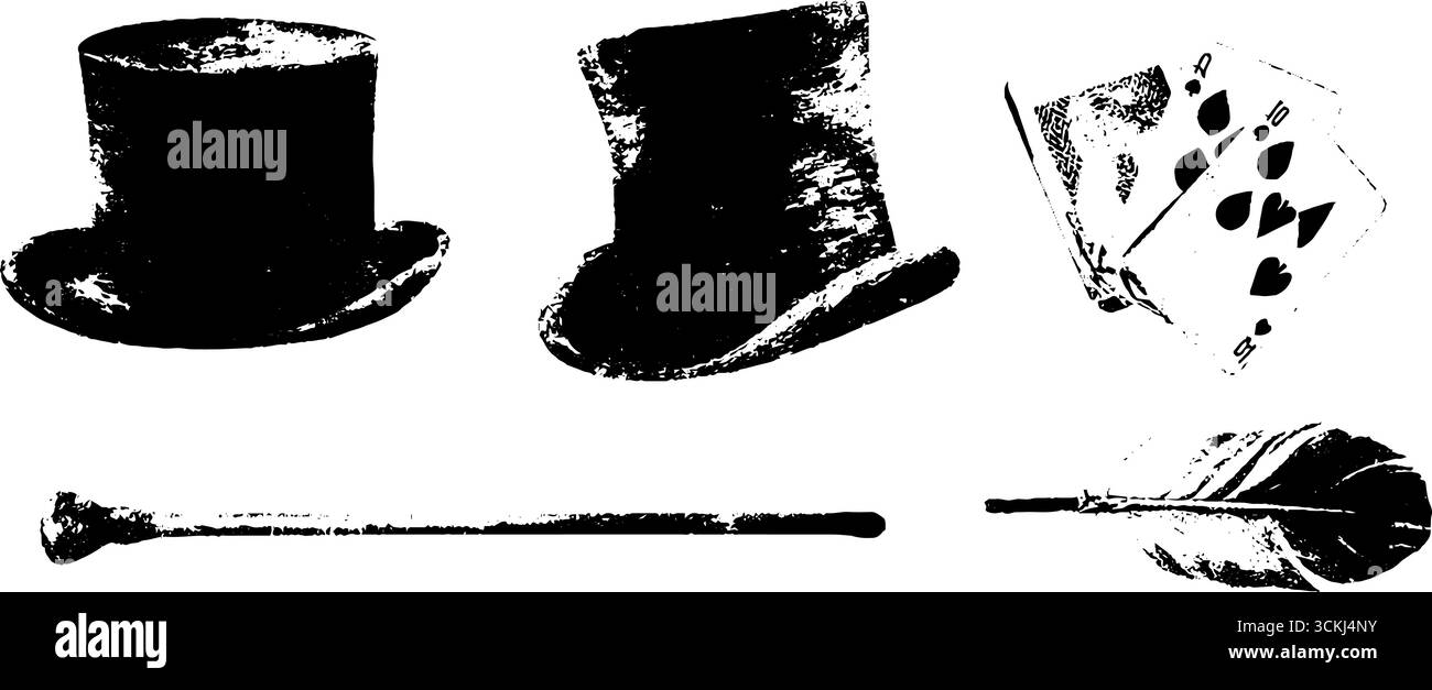 Set di illustrazioni a stencil in bianco e nero con oggetti magici per l'arredamento e il design. Illustrazione Vettoriale