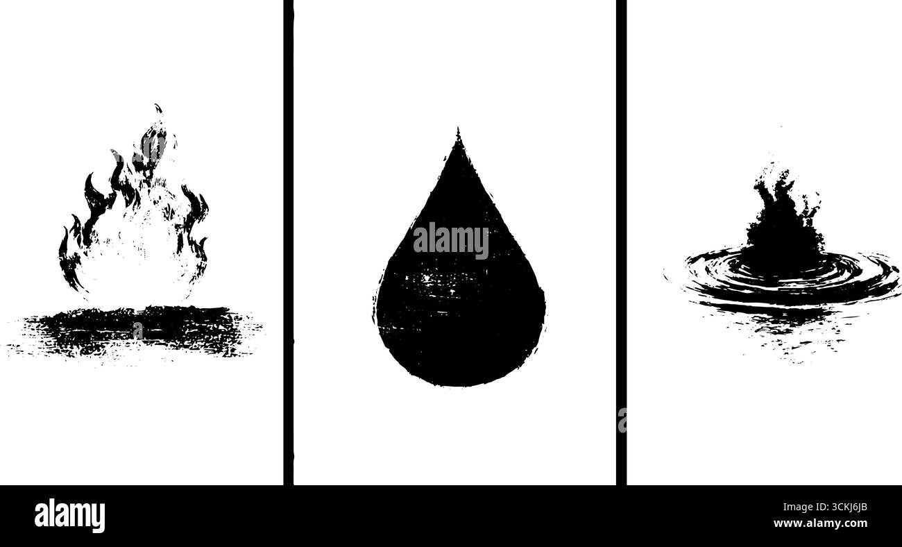 Set di stencil in bianco e nero per disegni artistici. Illustrazione Vettoriale