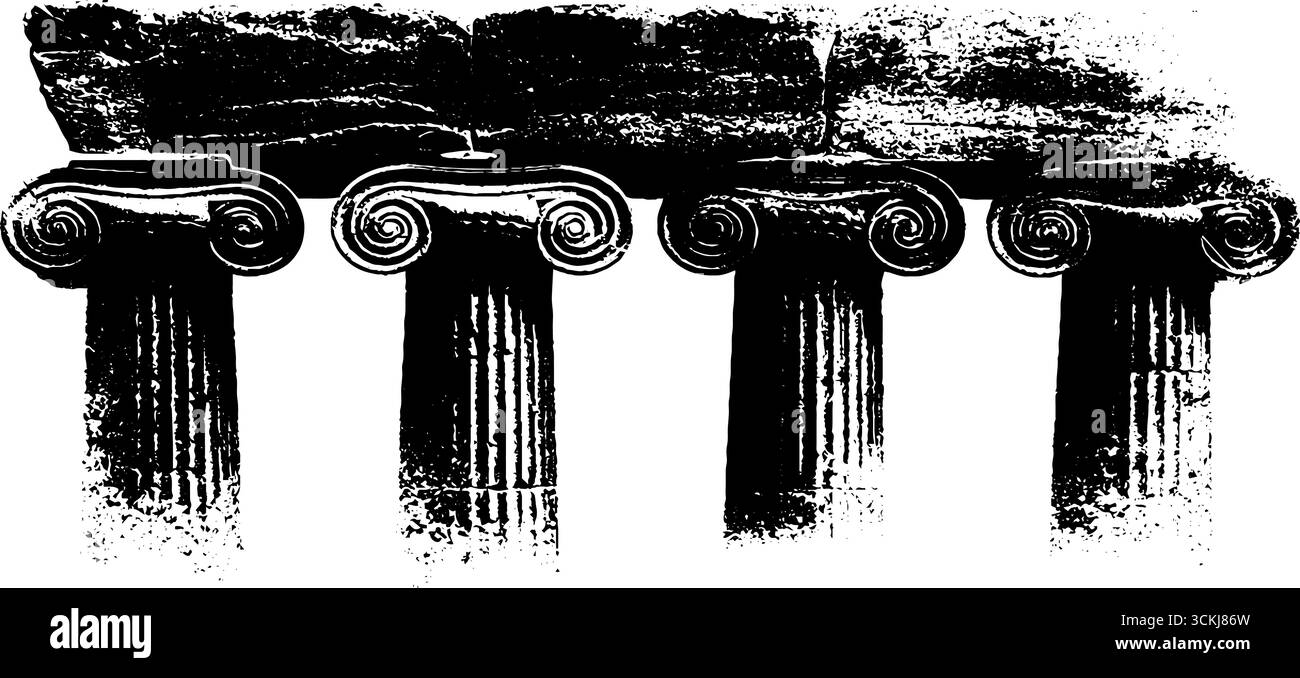 Set di stencil a colonne greche - design di architettura classica in bianco e nero per progetti artistici. Illustrazione Vettoriale