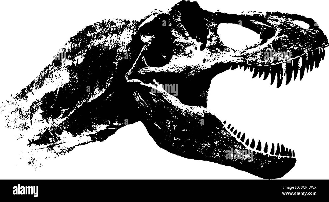 Stencil t-rex bianco e nero per arte urbana e arredamento. Illustrazione Vettoriale