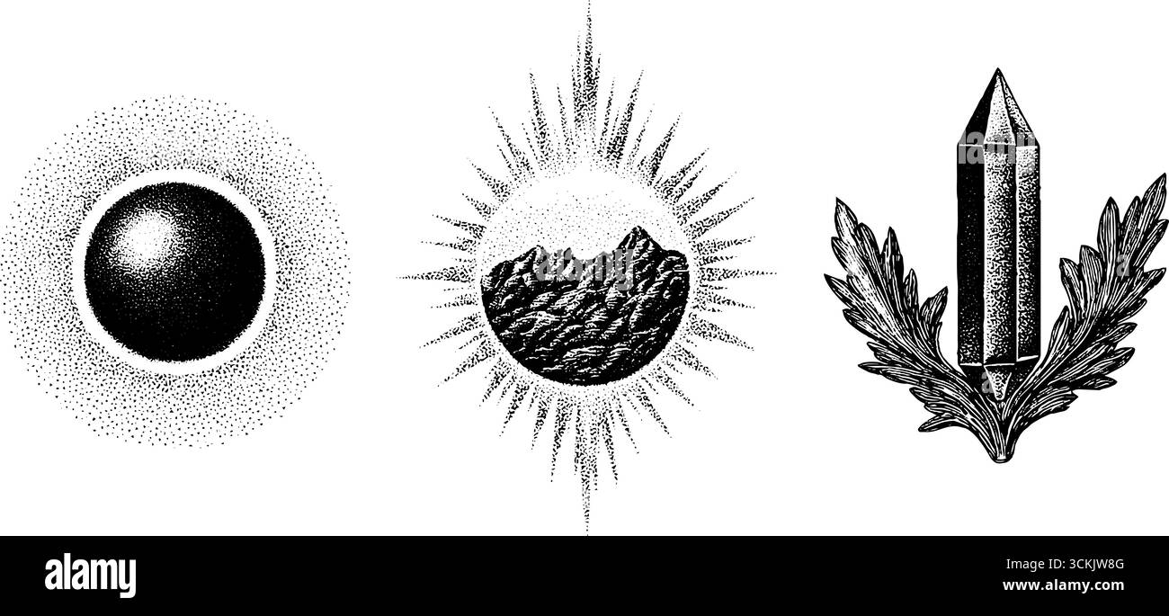 Magnete vintage, limature in ferro e illustrazioni di scintille elettriche per un design retrò. Illustrazione Vettoriale