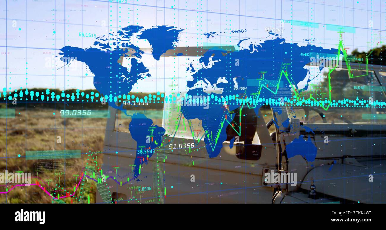 Visualizzazione della fusoliera dell'aeromobile che si fonde con l'aeroporto e sovrapposizione di mappe e mappe mondiali, copia lo spazio Foto Stock