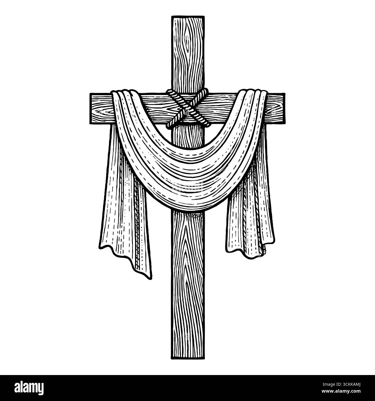 Una croce di legno - un simbolo della crocifissione e del sacrificio di Gesù Cristo per i peccati dell'umanità. Illustrazione Vettoriale