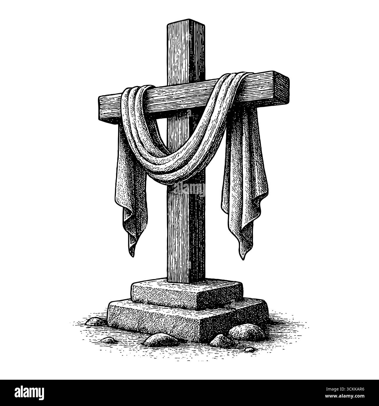 Una croce di legno - un simbolo della crocifissione e del sacrificio di Gesù Cristo per i peccati dell'umanità. Illustrazione Vettoriale