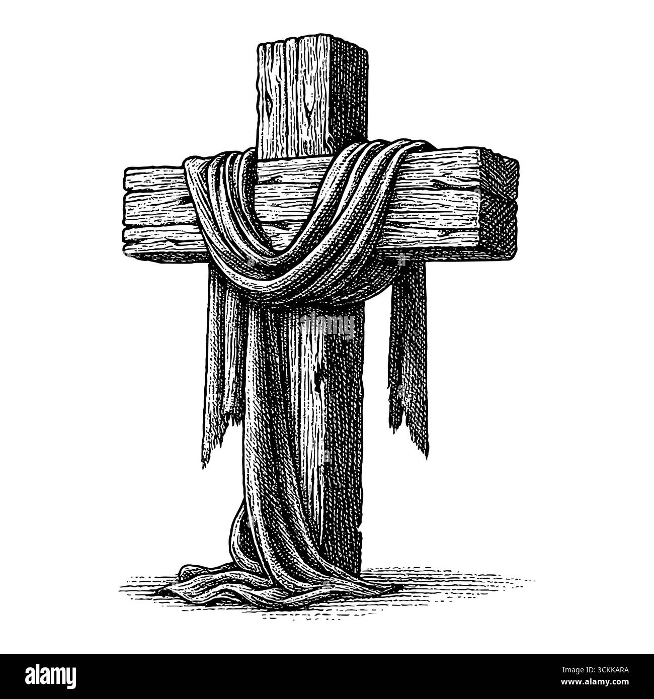 Una croce di legno - un simbolo della crocifissione e del sacrificio di Gesù Cristo per i peccati dell'umanità. Illustrazione Vettoriale