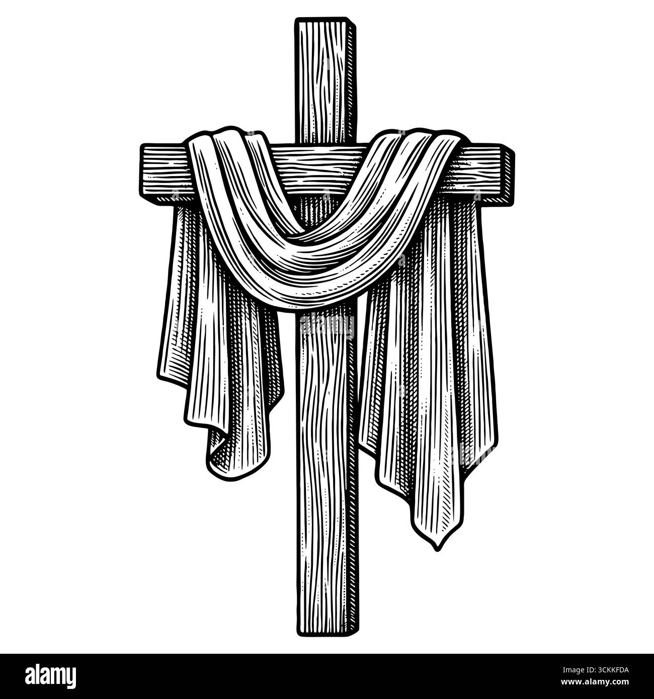 Una croce di legno - un simbolo della crocifissione e del sacrificio di Gesù Cristo per i peccati dell'umanità. Illustrazione Vettoriale