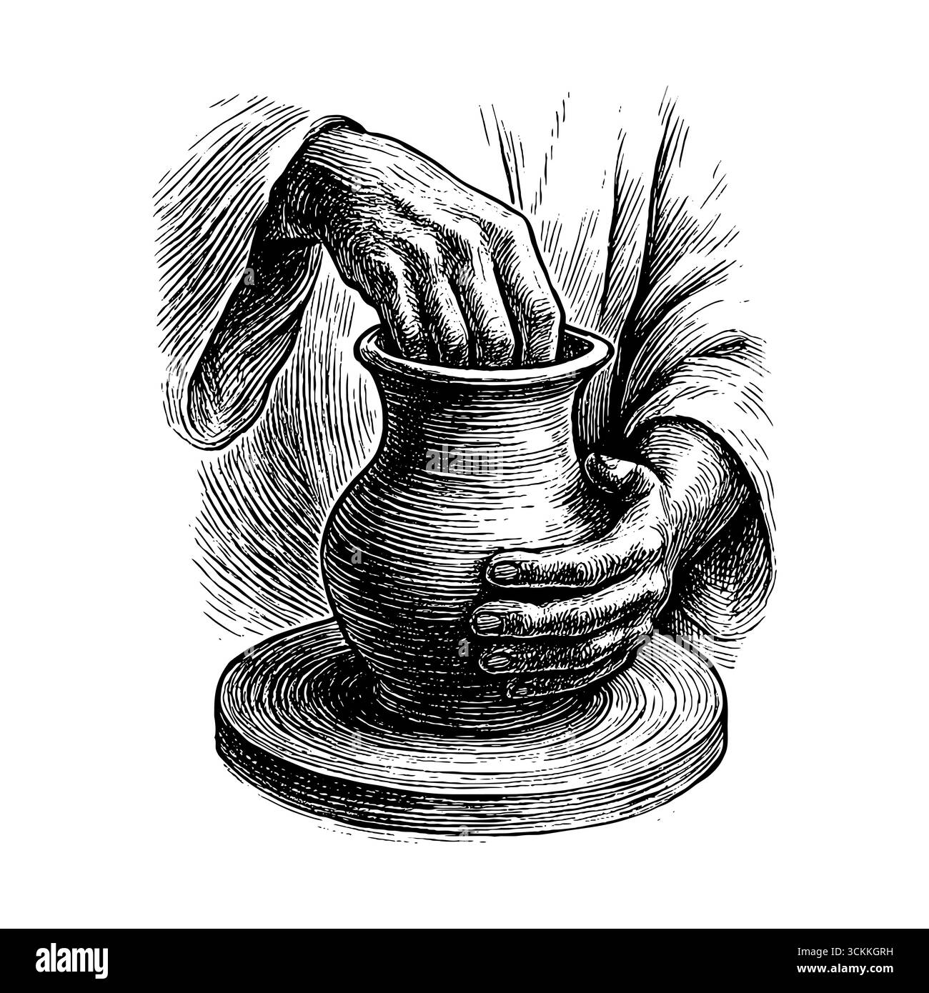 Un vasaio che forma un vaso di argilla a mano su una ruota, incarnando l'artigianato e il simbolismo biblico Illustrazione Vettoriale