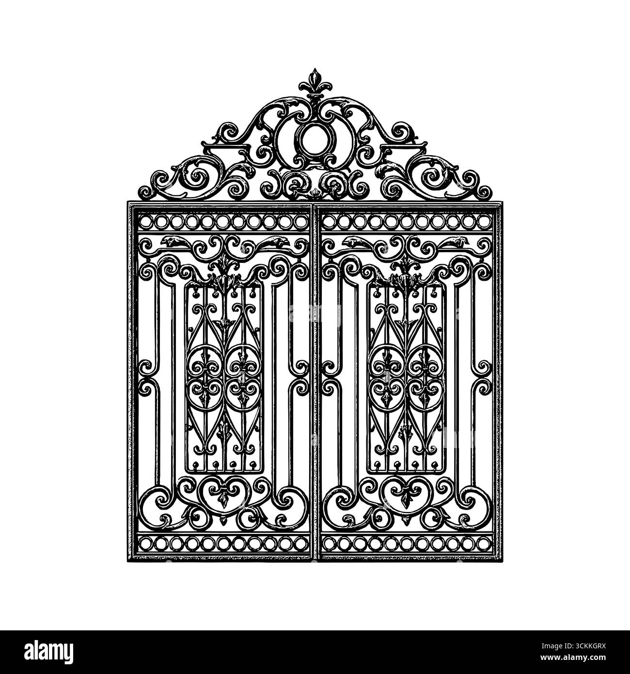 Cancelli in ferro battuto che simboleggiano la ricchezza, la vita eterna e l'ingresso alle dimore celesti Illustrazione Vettoriale