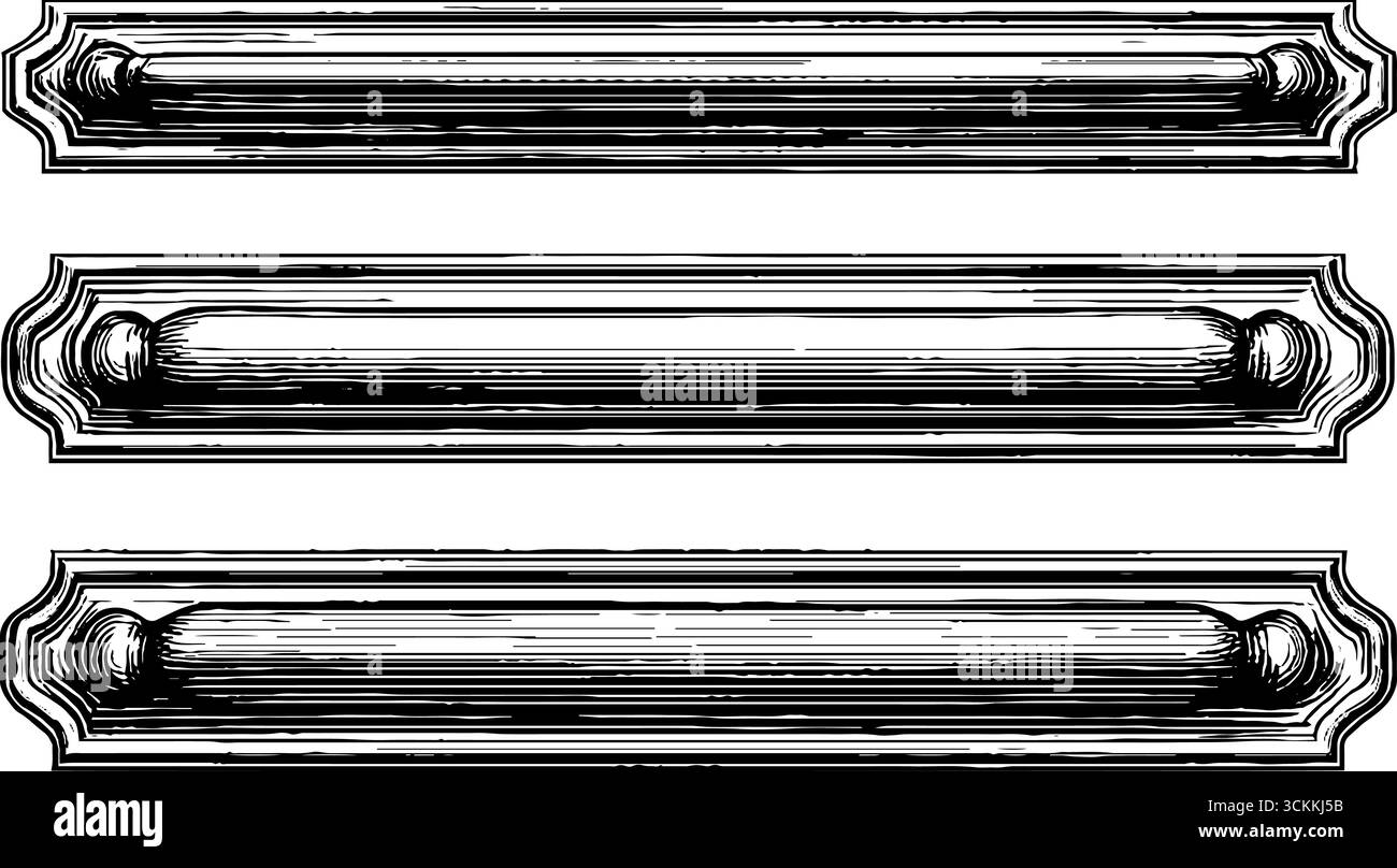 Design vintage con maniglie per armadi antichi incise. Illustrazione Vettoriale