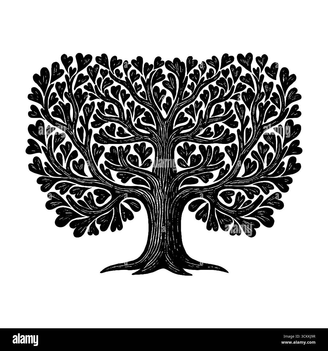 Un albero con i cuori, simbolo di una vita spirituale feconda e di una crescita nell'amore Illustrazione Vettoriale
