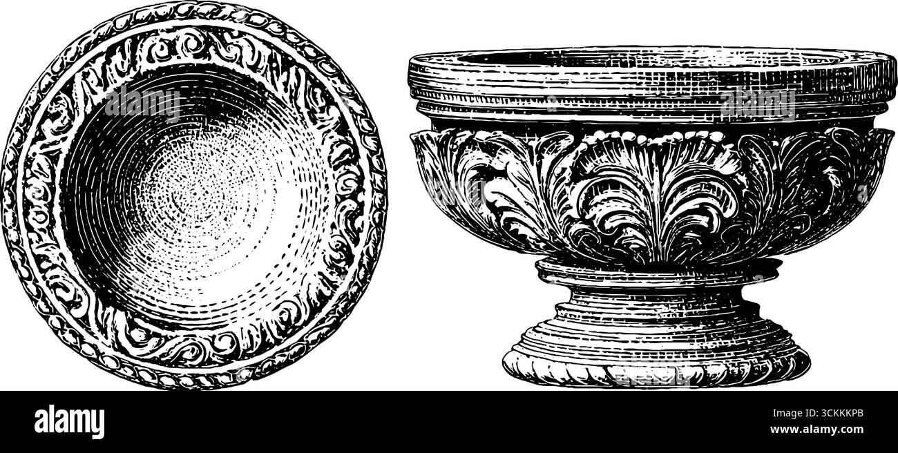 Posacenere deco vintage inciso e gradini decorati per progetti artistici. Illustrazione Vettoriale