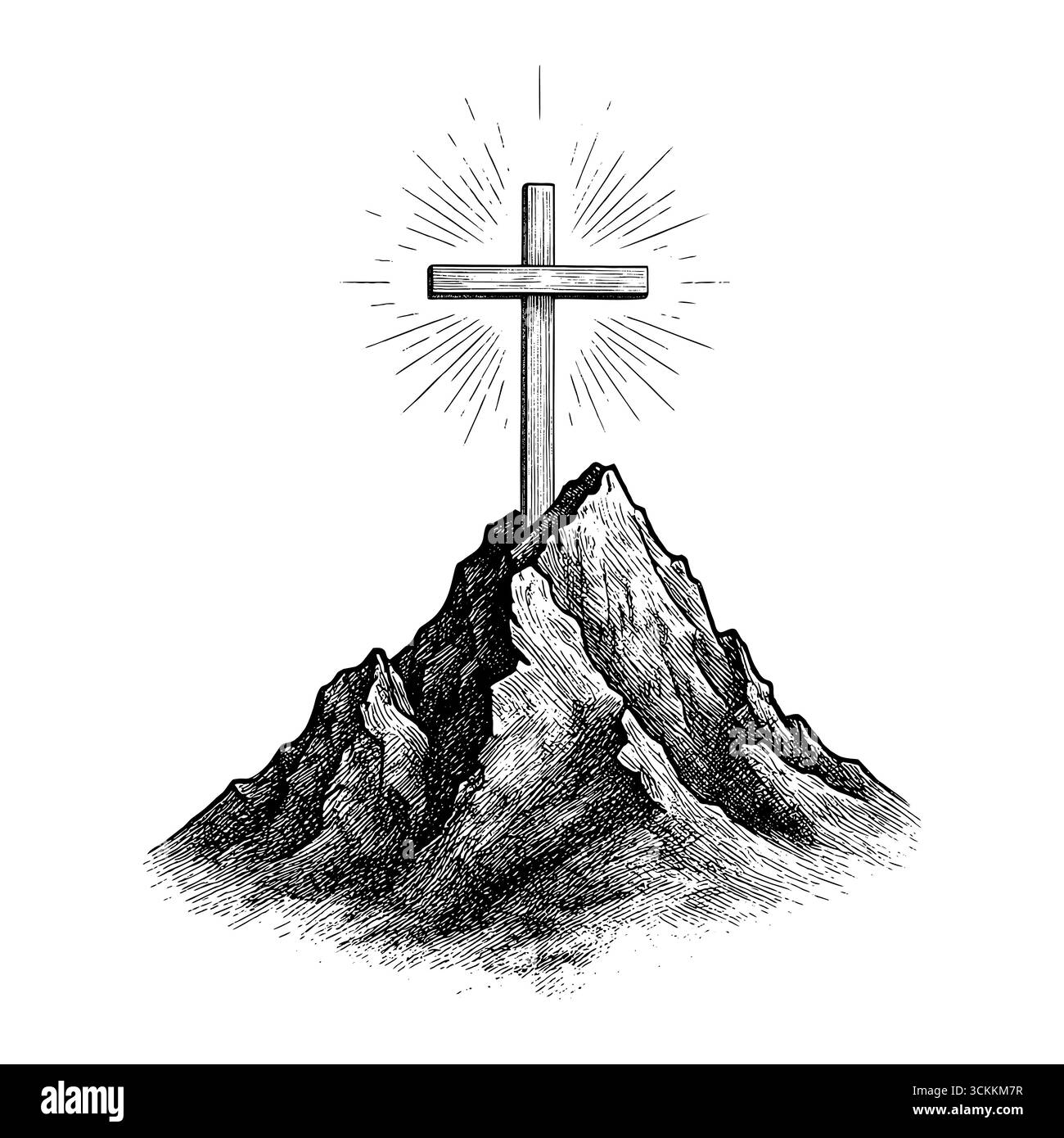 Una croce di legno - un simbolo della crocifissione e del sacrificio di Gesù Cristo per i peccati dell'umanità. Illustrazione Vettoriale