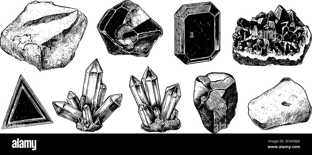 Pietre preziose vintage incise e spilla per il design dei gioielli. Illustrazione Vettoriale