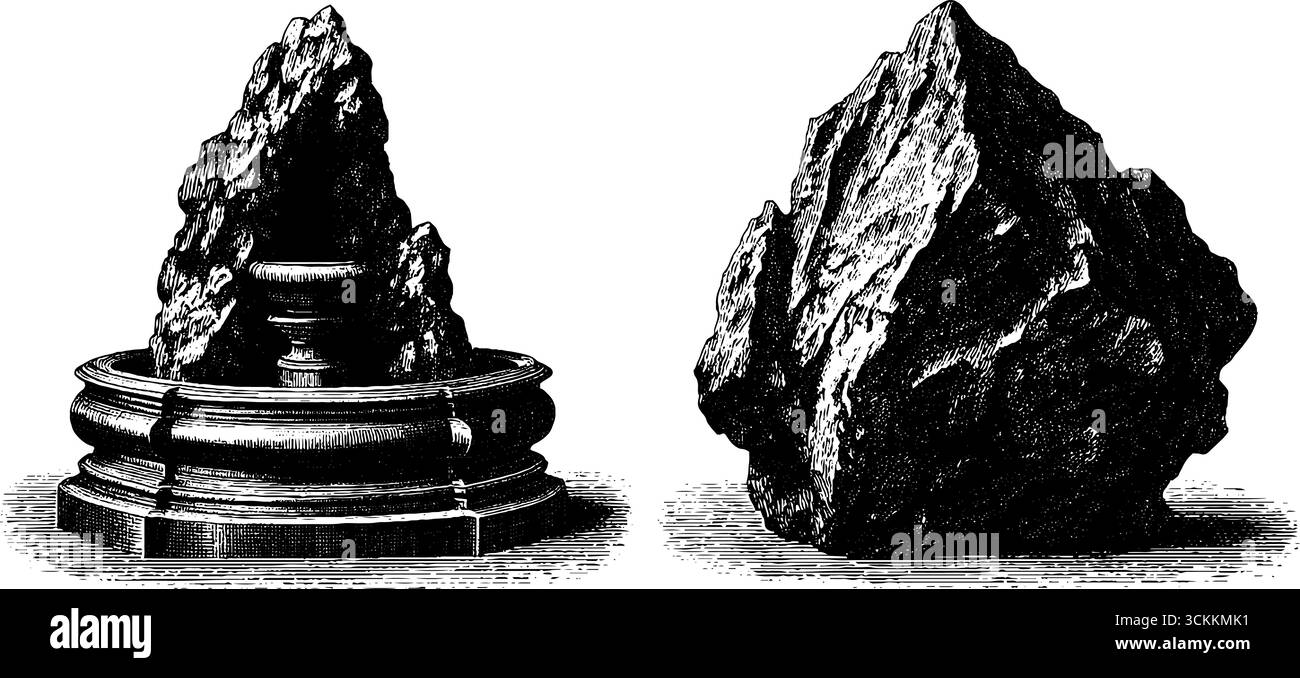 Fontana d'acqua incisa e set di illustrazioni scultoree per progetti di design. Illustrazione Vettoriale