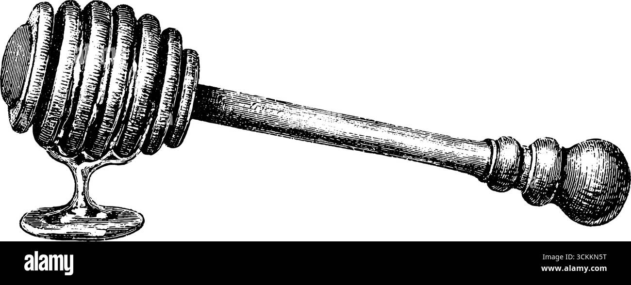 Incisione vintage di miele con miele gocciolante per un design e un arredamento retrò. Illustrazione Vettoriale