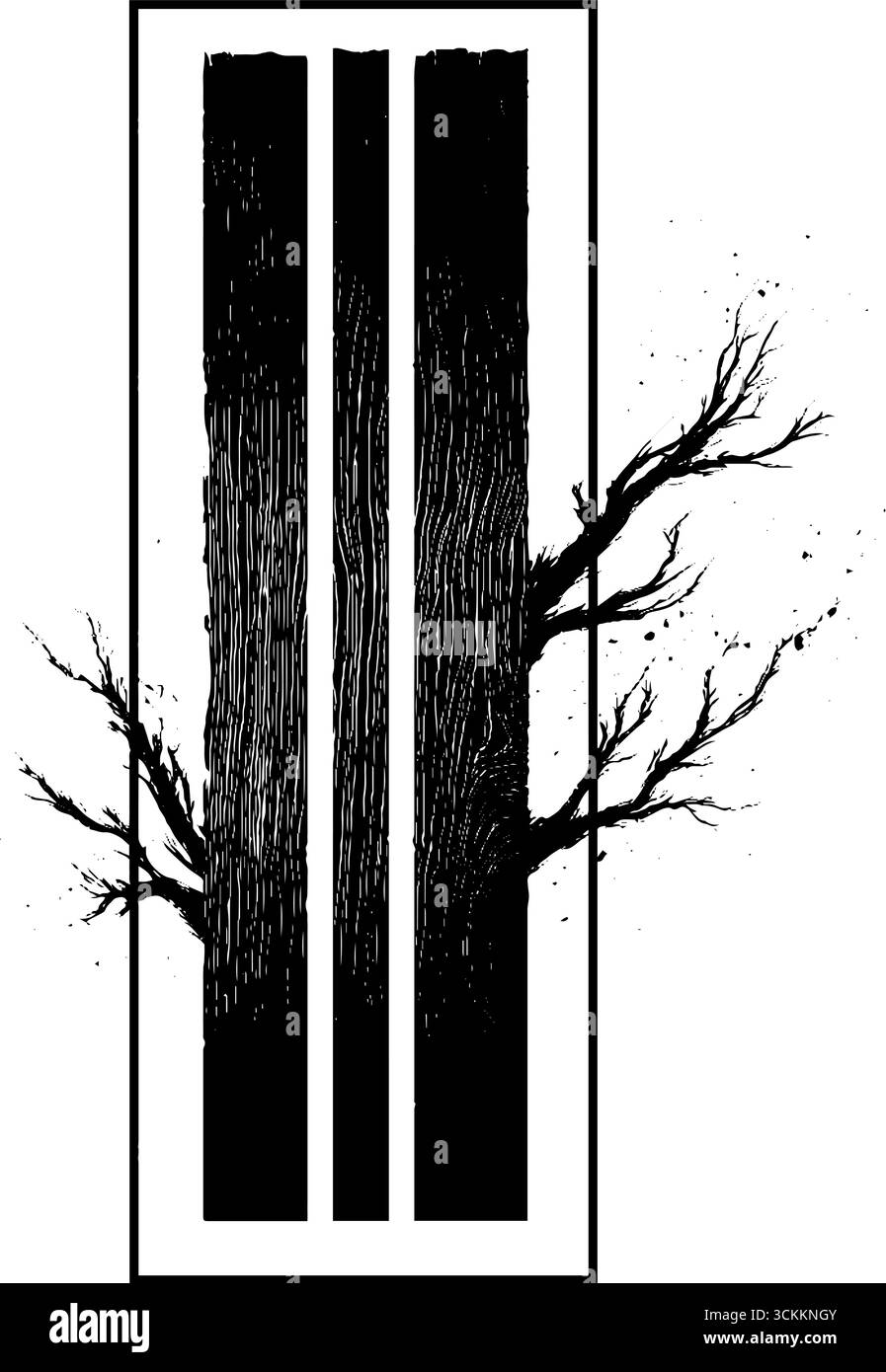 Striscione verticale astratto a grana di legno con motivo ramificato per un design artistico di sfondo. Illustrazione Vettoriale