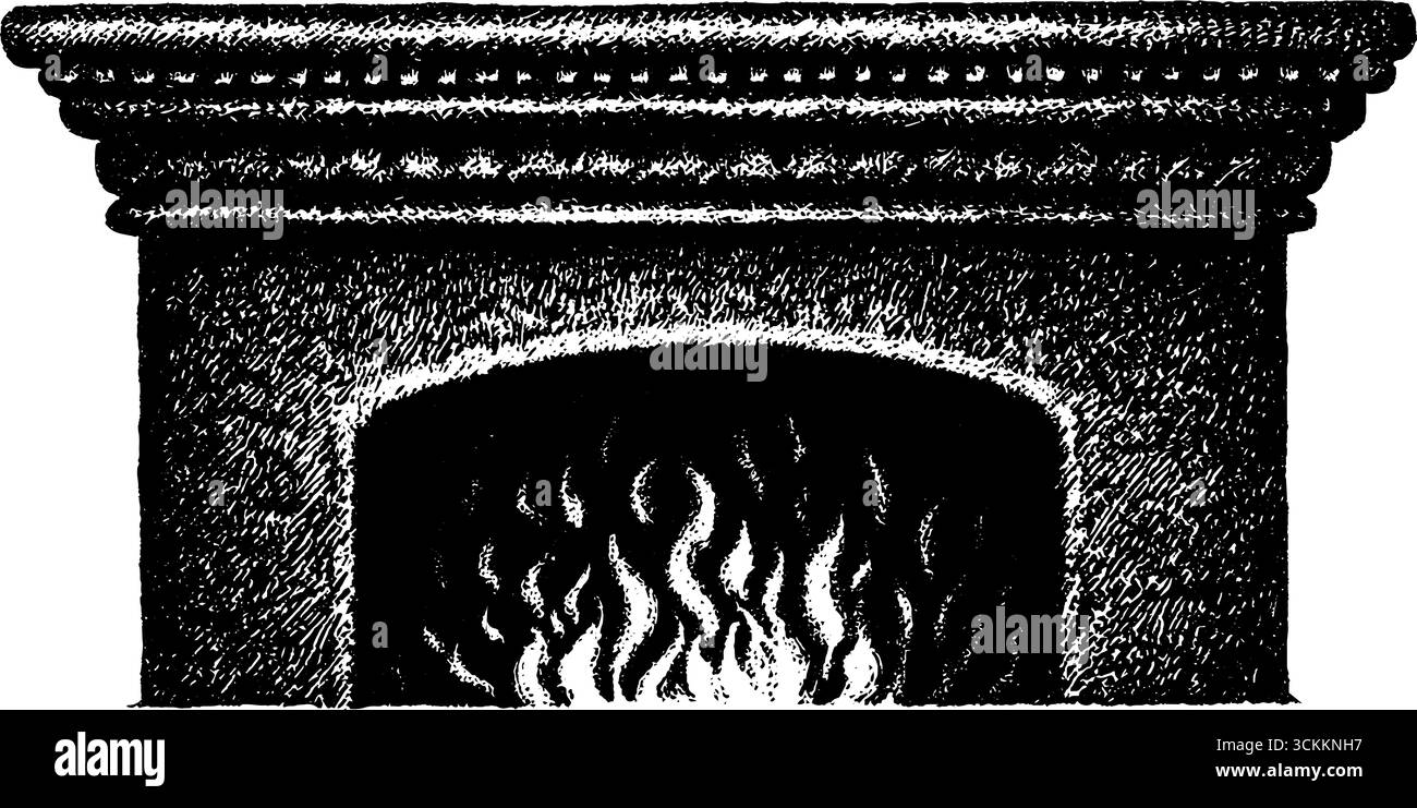 Caminetto vintage con incisione a fiamma per l'arte e il design artigianale. Illustrazione Vettoriale