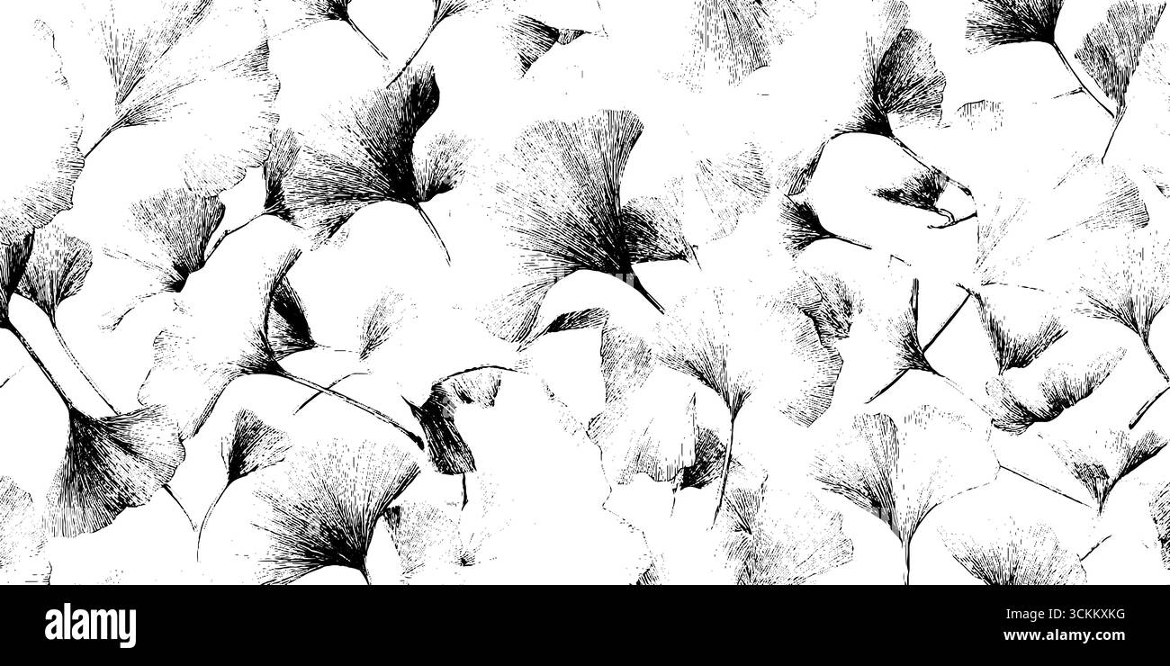 Design Dotwork con foglie di ginkgo sparse per uno sfondo decorativo. Illustrazione Vettoriale