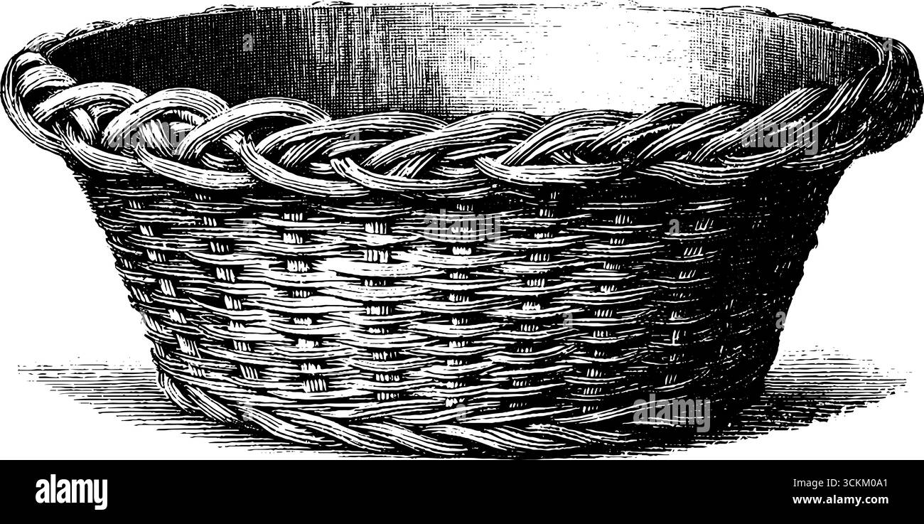 Illustrazione incisa di un cestello in tessuto vuoto per il design e la decorazione. Illustrazione Vettoriale