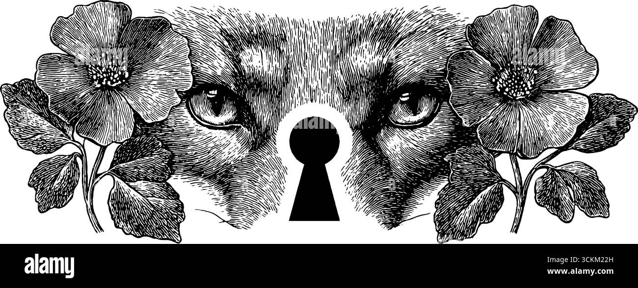 Set di logo in ginkgo e fiori incisi con volpe Eyes - design retrò per etichette e poster. Illustrazione Vettoriale