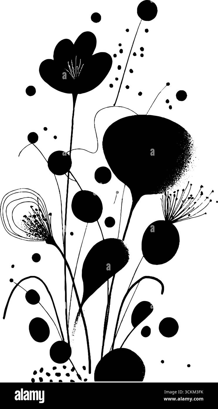 Composizione floreale astratta con fiori di prato per un design ispirato alla natura. Illustrazione Vettoriale