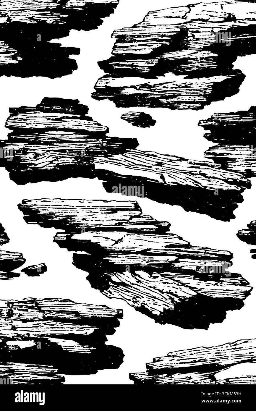 Motivo astratto di blocchi di roccia ignea con accenti neri per un design di sfondo vintage. Illustrazione Vettoriale