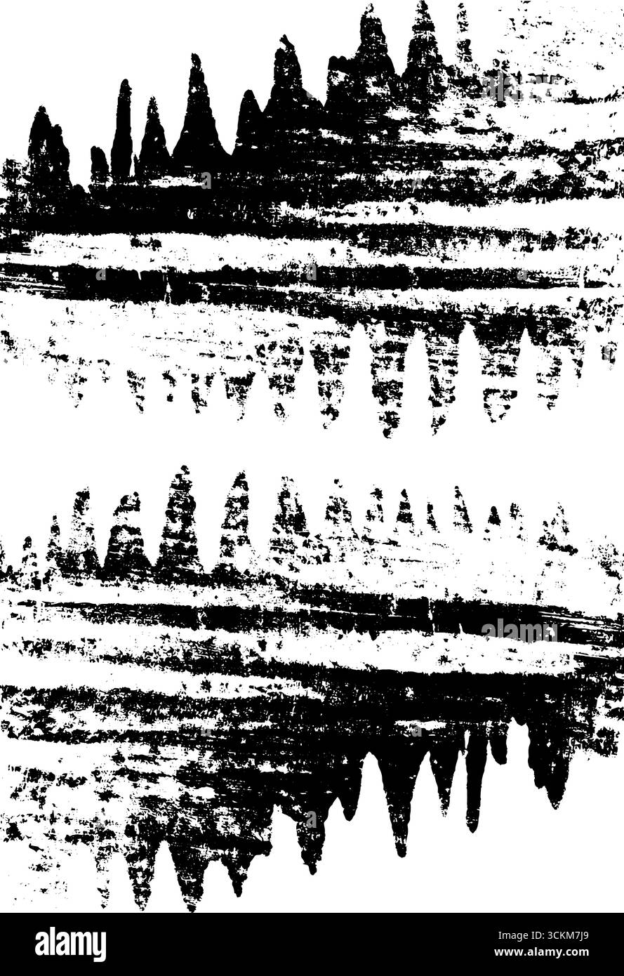 Forma d'onda in bianco e nero distorta per design audio e arti visive. Illustrazione Vettoriale