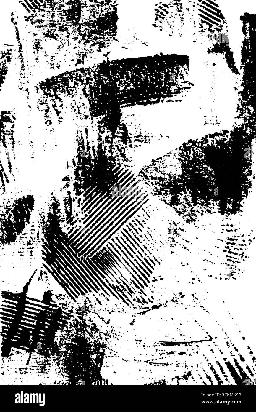 Design astratto del caos calligrafico in bianco e nero per uno sfondo artistico. Illustrazione Vettoriale