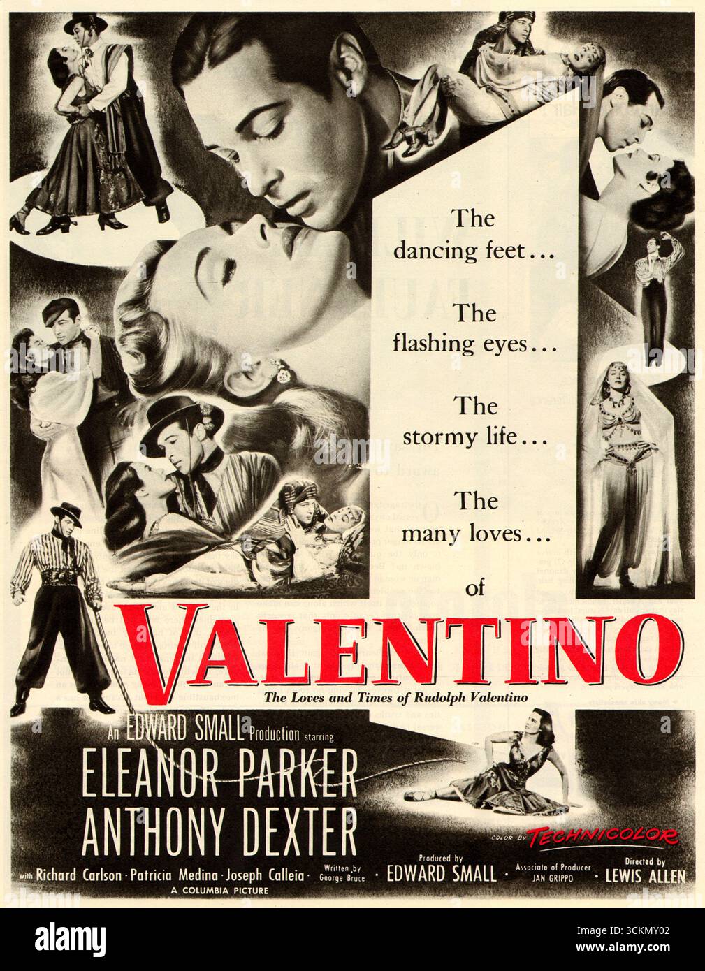 1951 pubblicità cinematografica di Valentino, con Anthony Dexter, Eleanor Parker Foto Stock