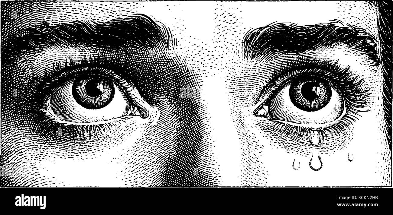 Illustrazione incisa di occhi sorpresi con un'espressione straziante per l'uso del design. Illustrazione Vettoriale