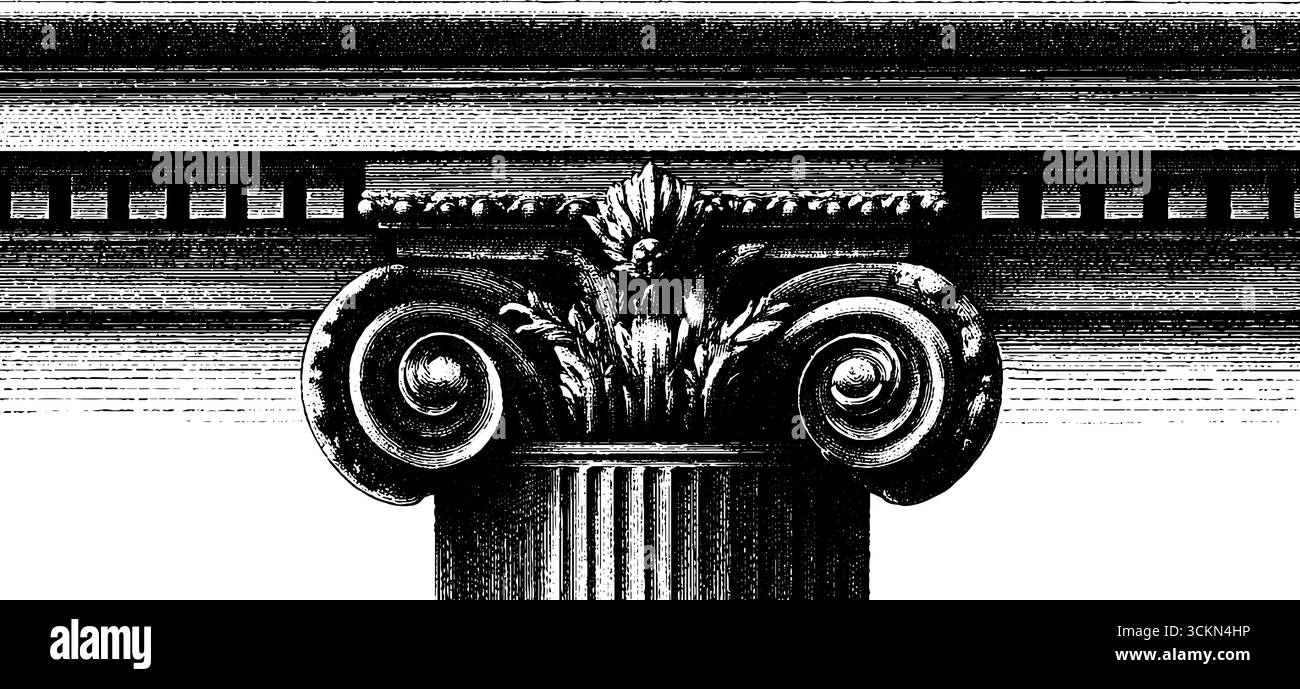 Illustrazione classica della facciata con incisioni architettoniche per il design e lo studio. Illustrazione Vettoriale