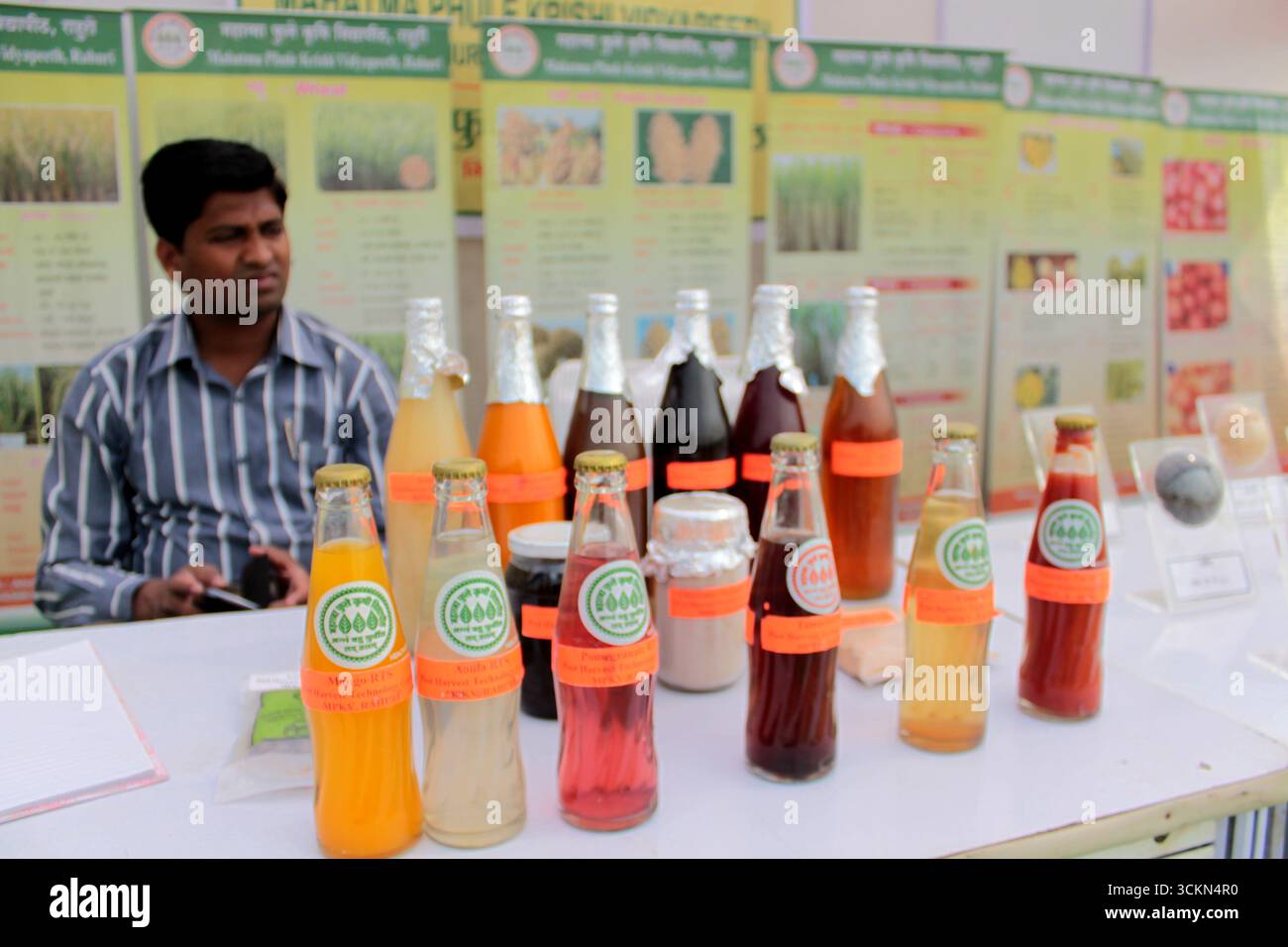 Prodotti alimentari in mostra in occasione di una mostra di agricoltori dell'Indian Agricultural Research Institute (IARI) a Delhi, India. Foto Stock