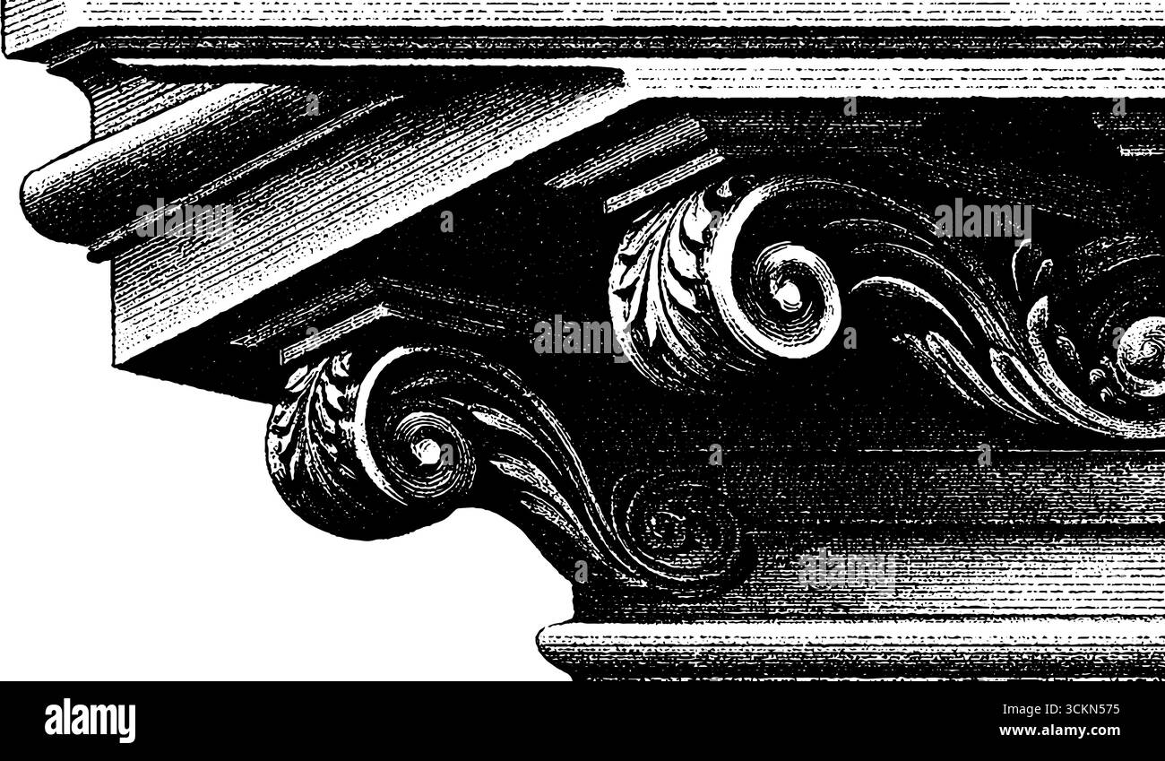 Facciata vittoriana decorata con incisioni con dettagli architettonici classici per il design. Illustrazione Vettoriale