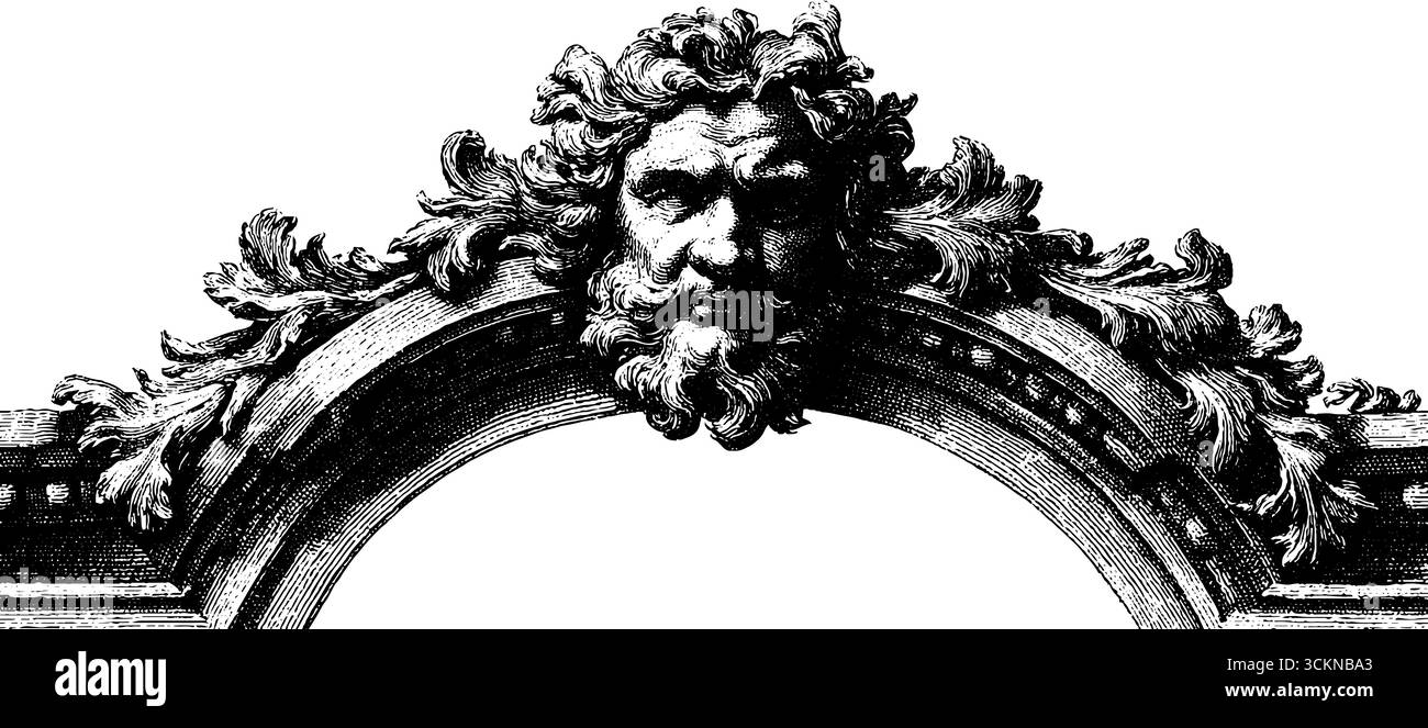 Facciata barocca decorata con intricati dettagli scultorei per un design architettonico. Illustrazione Vettoriale