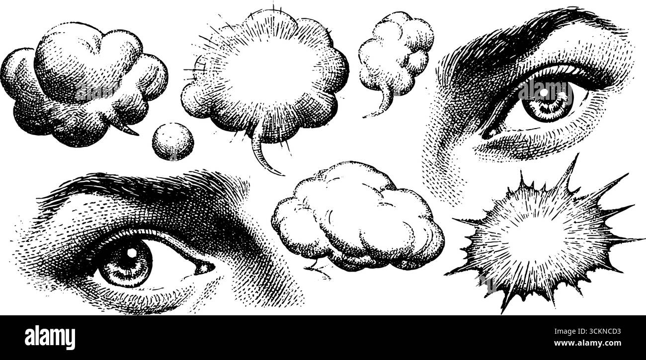 Concept design vintage di fumetti e occhi per progetti artistici e di stampa. Illustrazione Vettoriale