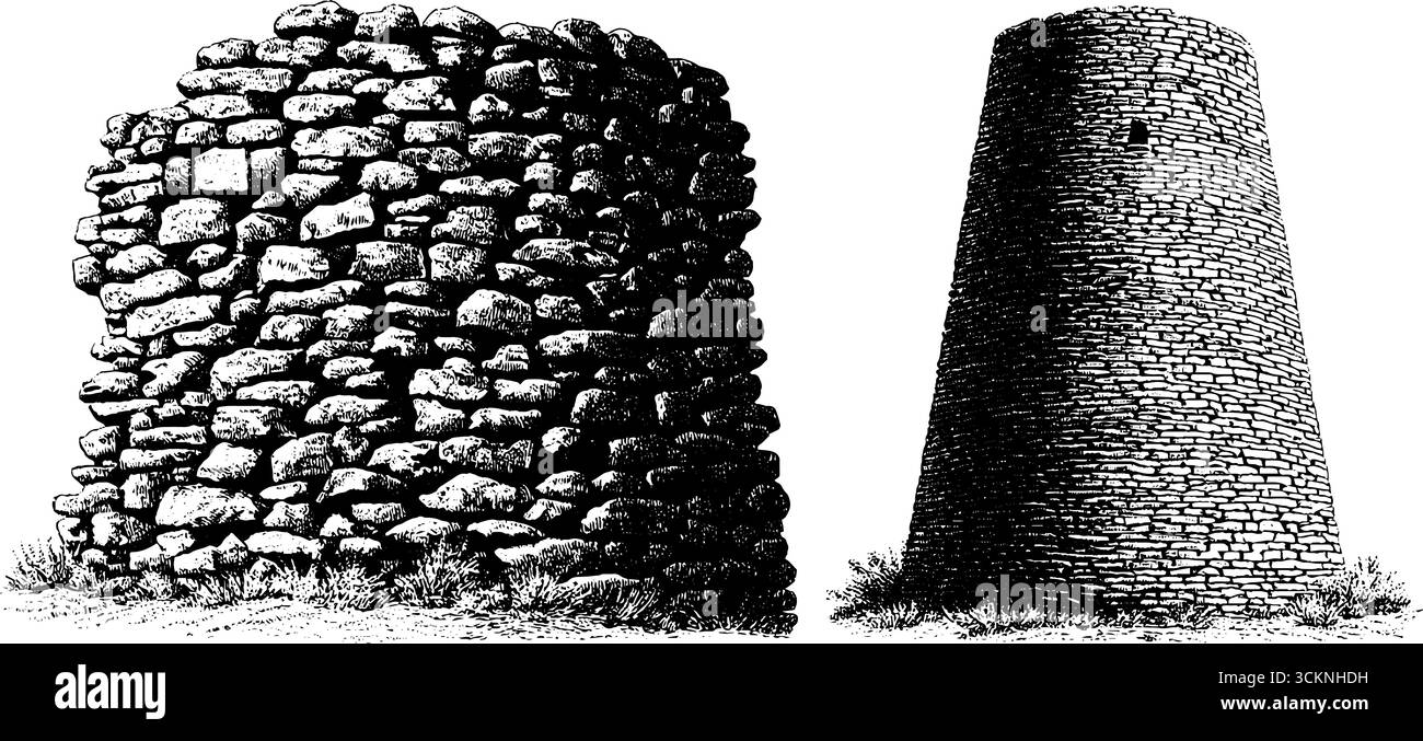 Grandi strutture in pietra dello zimbabwe incise per il design storico e l'istruzione. Illustrazione Vettoriale