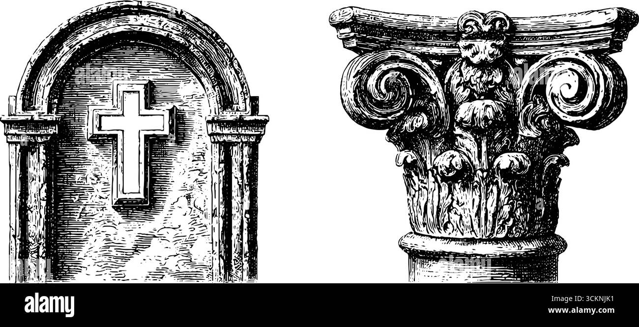 Intricate iconostasi bizantina e dettagli architettonici per il design artistico. Illustrazione Vettoriale